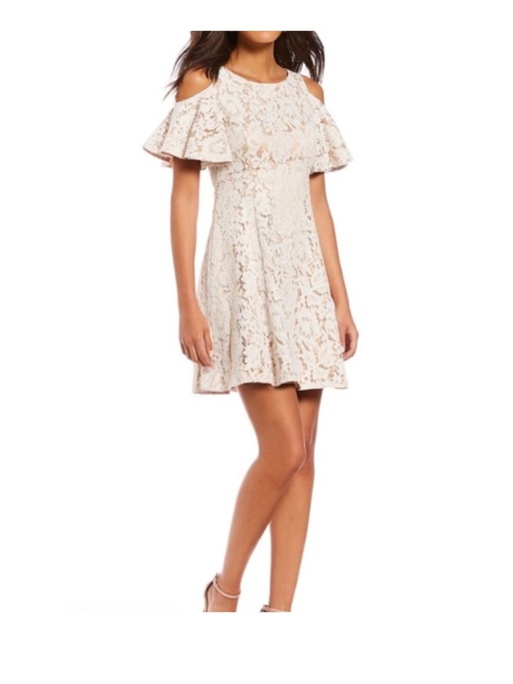 Eliza J | Floral Lace Overlay Short Dress Cold Shoulders Off White Size 22W